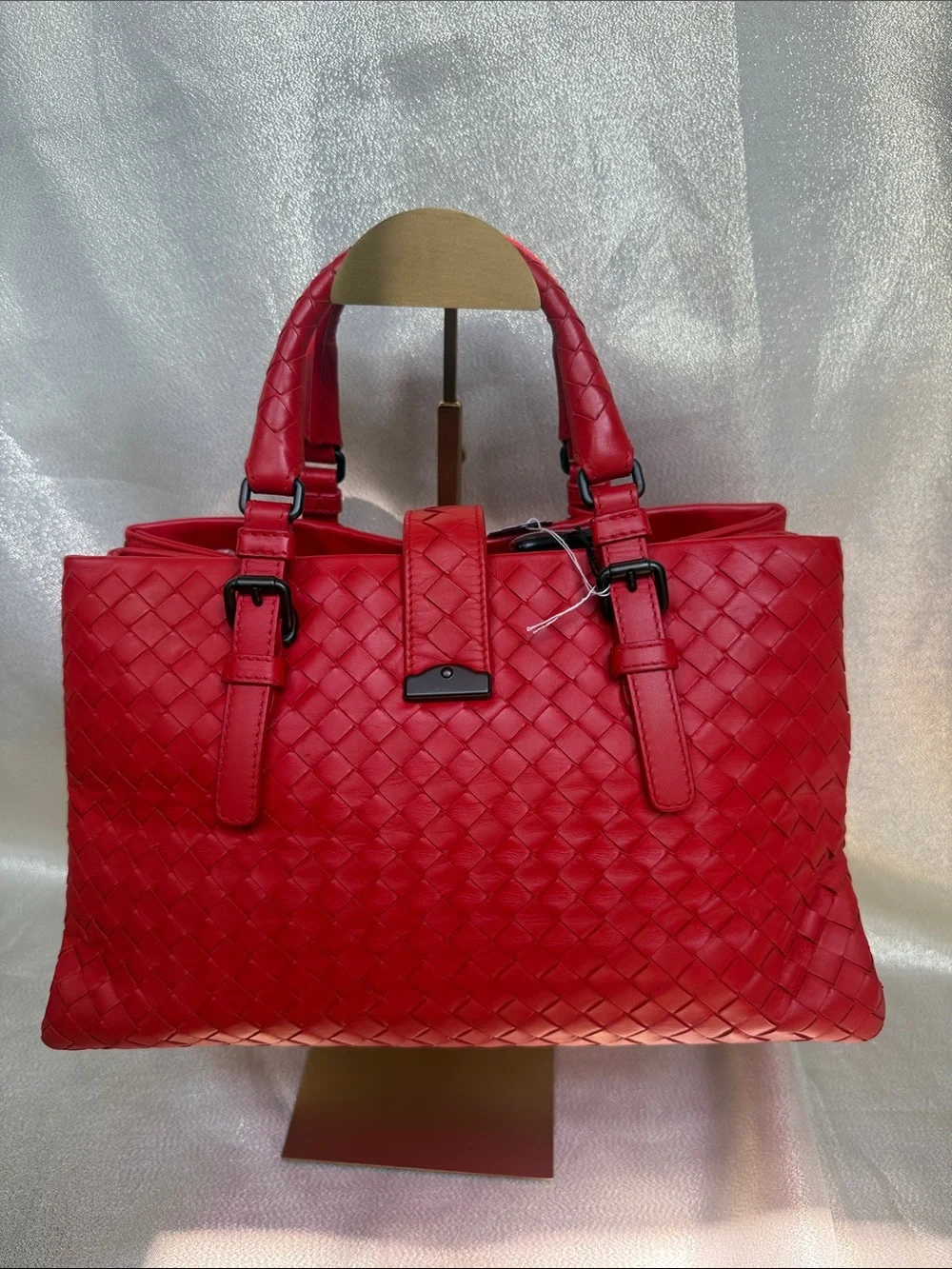 Bottega Veneta Red Intacciato Nappa Leather Roma Bag